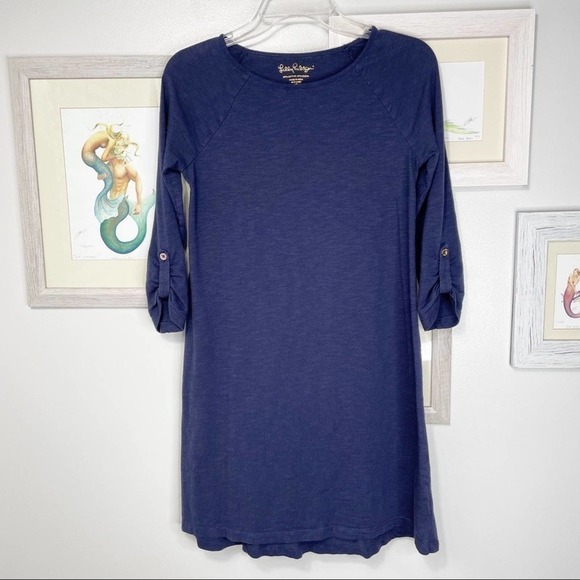 LILLY Pulitzer Navy 3/4 Sleeve Cotton Modal Shift Dress Size Extra Small - Picture 1 of 6
